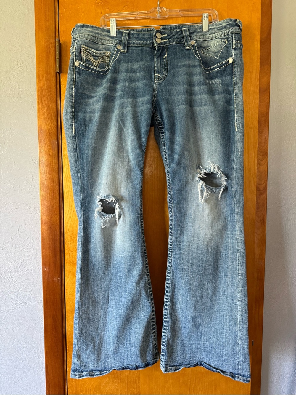 Vigoss Light Blue Distressed Knee Flare Jeans